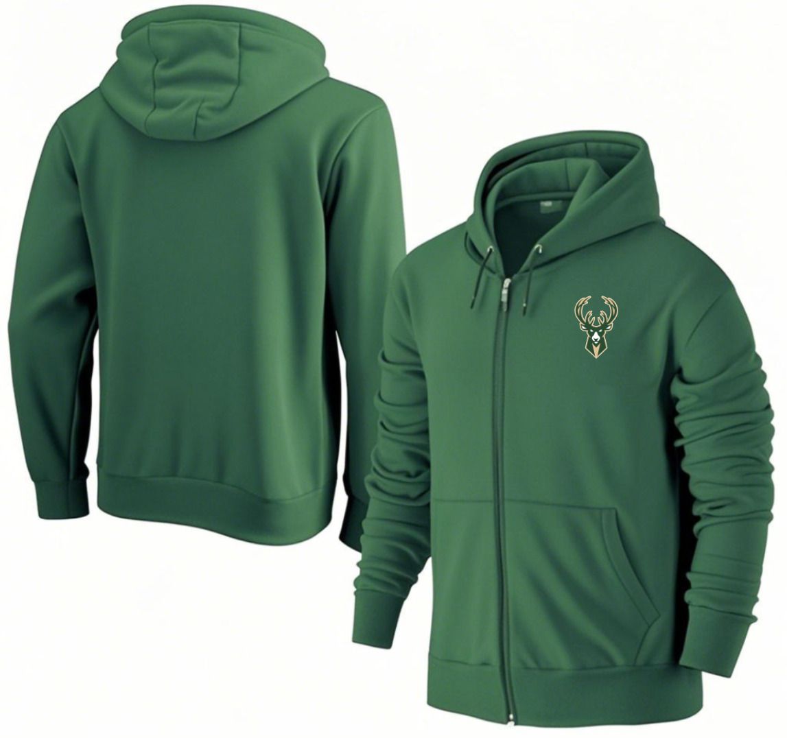 Men Milwaukee Bucks Green Zipper hoodie 2025 NBA Jersey style 1